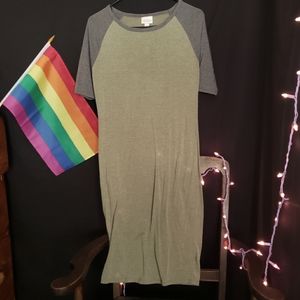 LuLaRoe T Shirt Dress Green/Grey